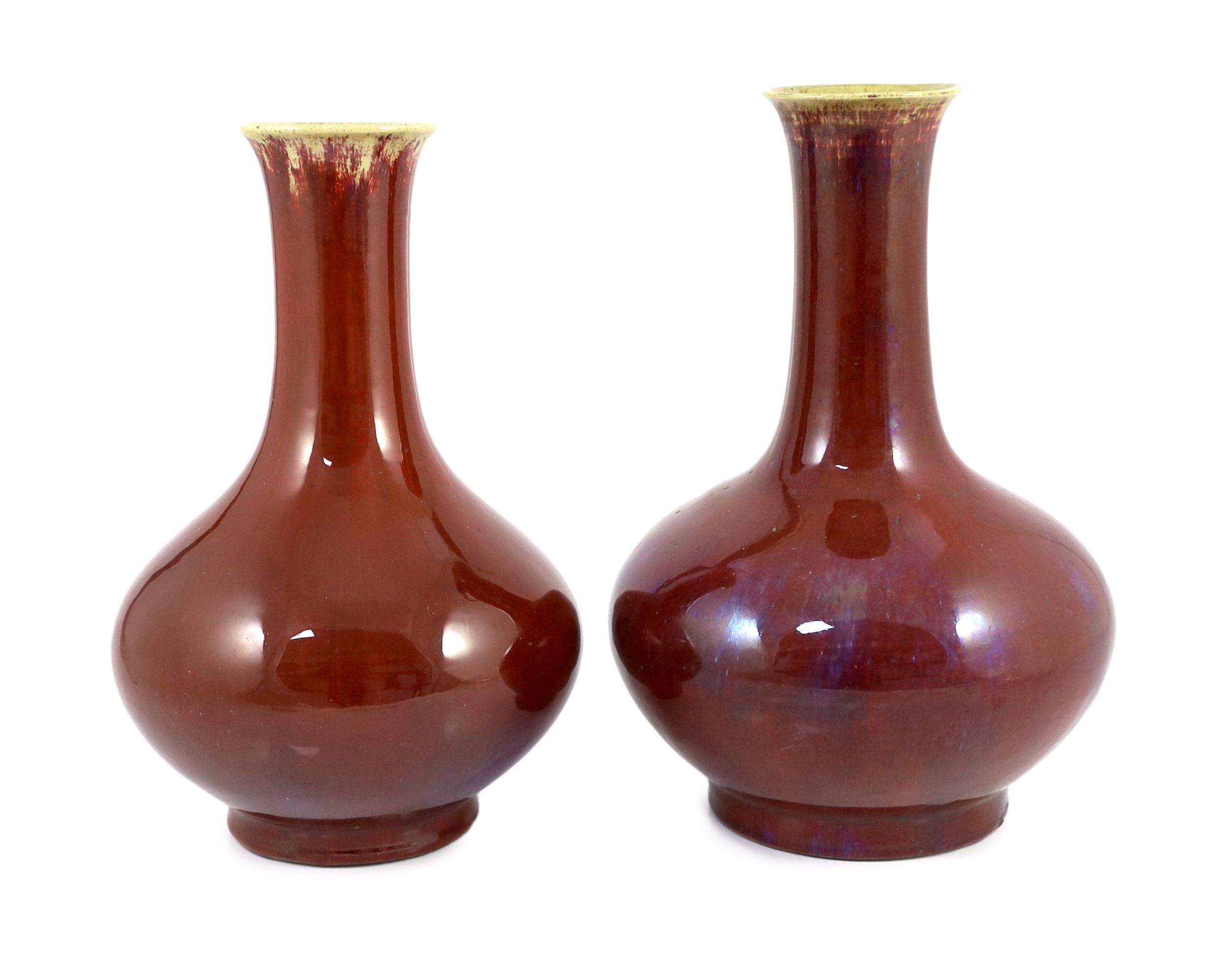 Two large Chinese flambé glazed bottle vases, 18th century